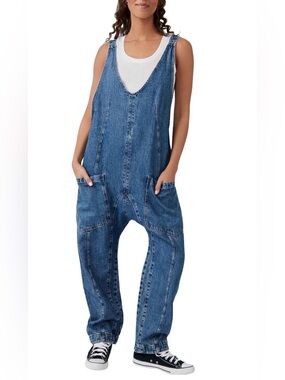 NWT Free People We The Free High Roller Denim Jumpsuit Blue l overalls
